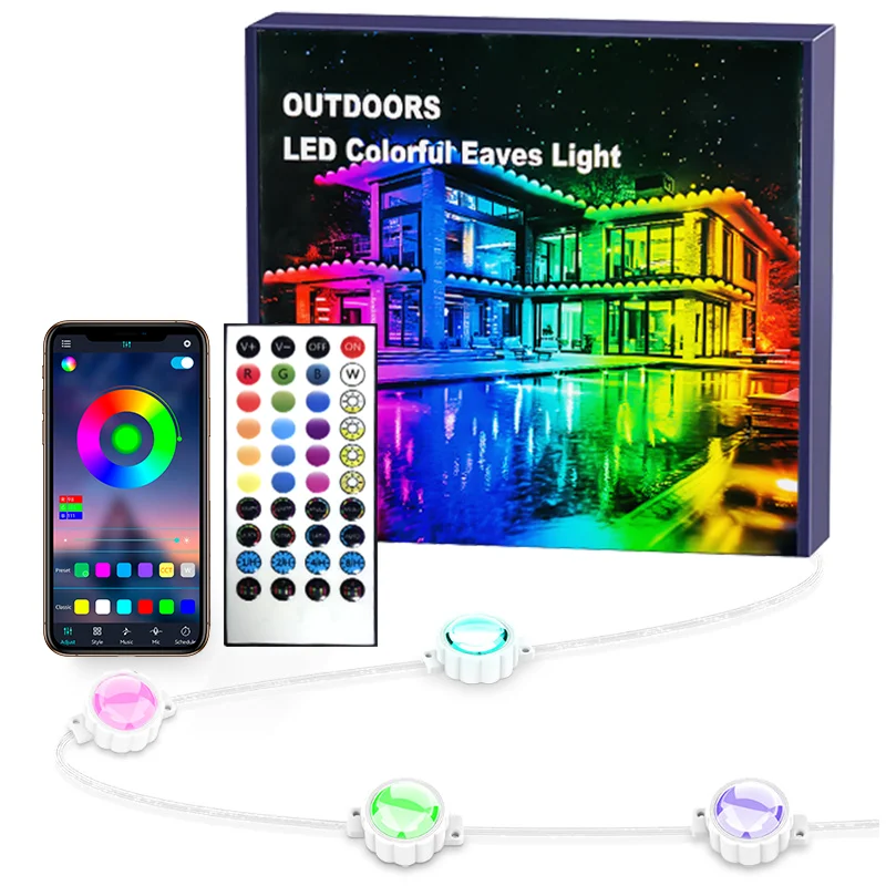 

15M-90M RGB Eaves LED Lights Permanent Outdoor Light String APP Bluetooth Strip Scene Modes Full House Christmas Wedding Light