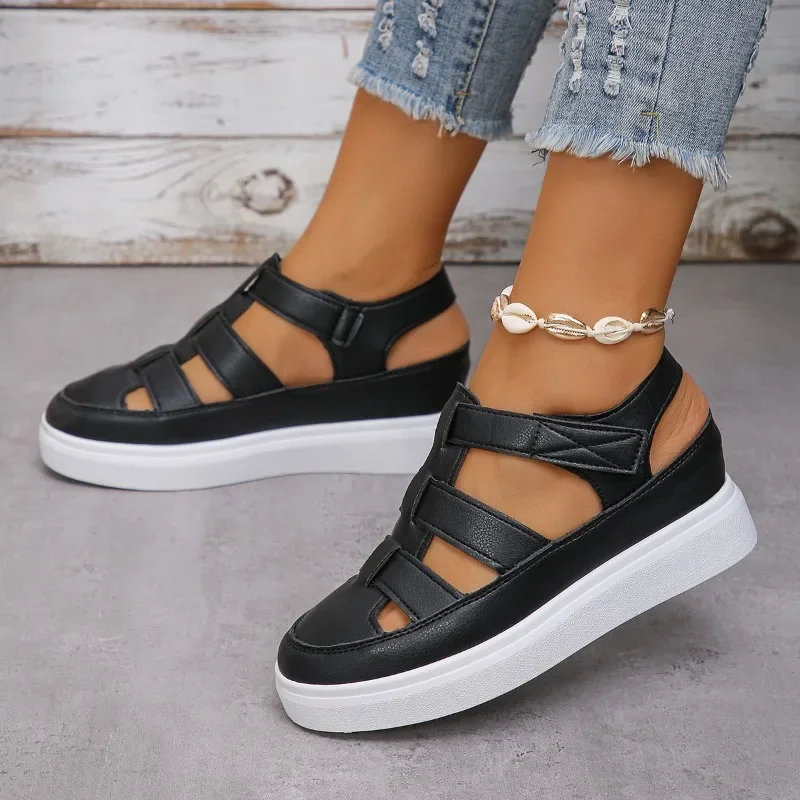 Sandals for Woman 2024 New Wedges Heels Platform Sandals Women Hollow Out Leather Gladiator Summer Thick Sole Sandalias Mujer