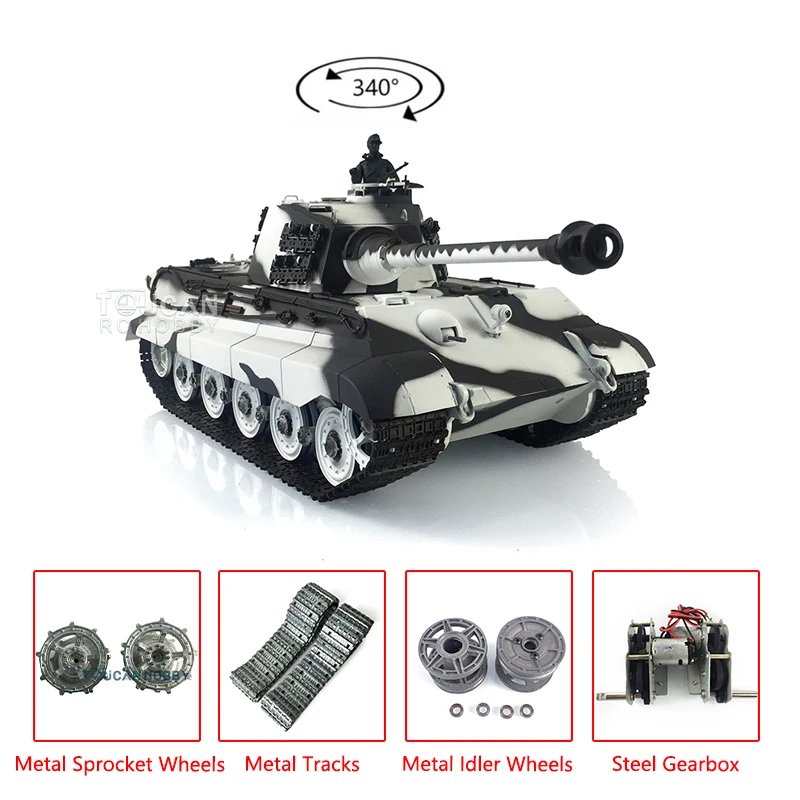 Heng 1/16ยาว2.4กรัม7.0อัพเกรดเยอรมัน King Tiger RTR รถถัง RC 3888A รางโลหะเครื่องเล่นแผ่นเสียงปืนสีขาวของเล่นเด็กผู้ชาย TH19725-SMT4