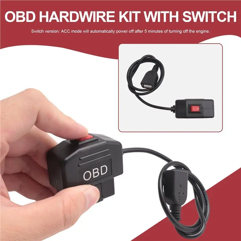 3X 24Hours 5V 3A USB Car Charge Cable OBD Hardwire Kit With Switch 0.5Meter Wire For Dash Cam Camcorder Vehicle DVR