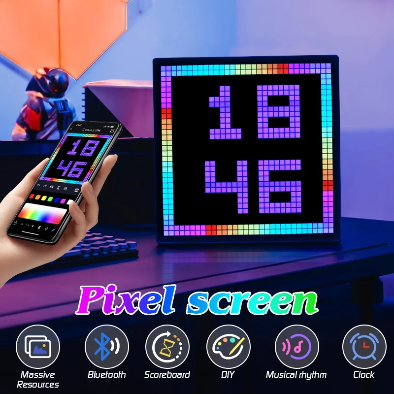 DIY Led Cool Digital Pixel Art Display Pattern With 16x16 Led Bluetooth App Control Smart Clock Speaker Neon Lights Room Decor