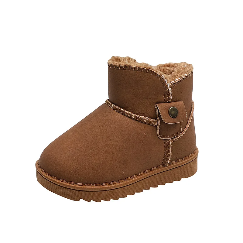 أطفال الثلوج الأحذية الحرارية للبنين بنات سميكة أفخم الأطفال حذاء من الجلد الدافئة 2025 الخريف الشتاء المضادة للانزلاق أحذية الموضة الكلاسيكية