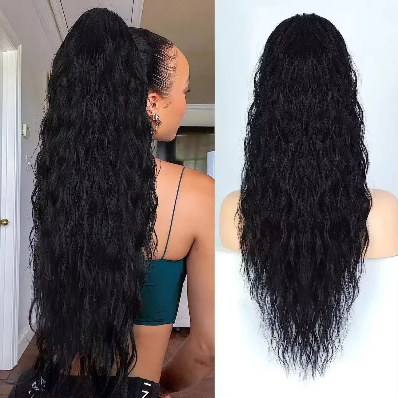 Wig for Women, European and American Corn Perm Fluffy Drawstring Ponytail Hair Extension