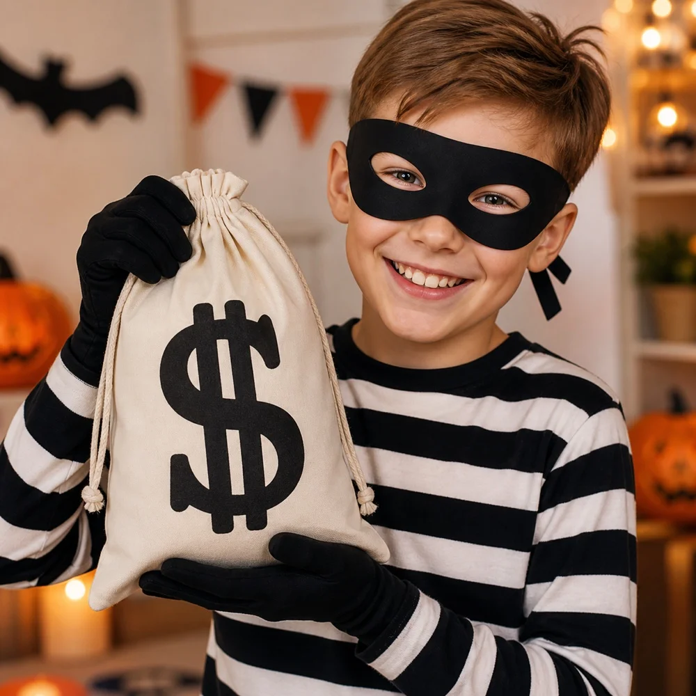 Pirate Canvas Money Bag Gloves Eye Patch Three Piece Costume Accessory Set Stage Performance Festival Party Roleplay Character