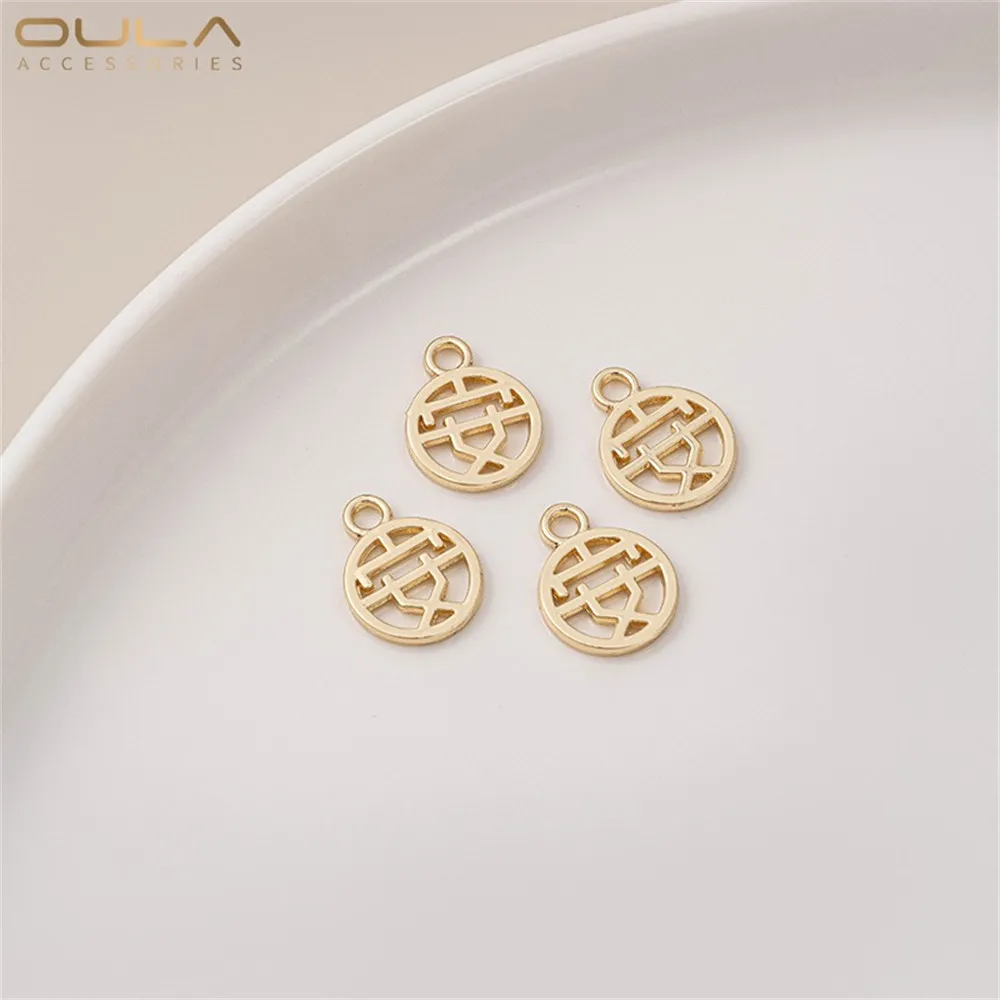 

14K Gold Round Pendant Bracelet String Accessory Small Pendant with The Character "Fu" for Good Luck Peace Happiness Prosperity