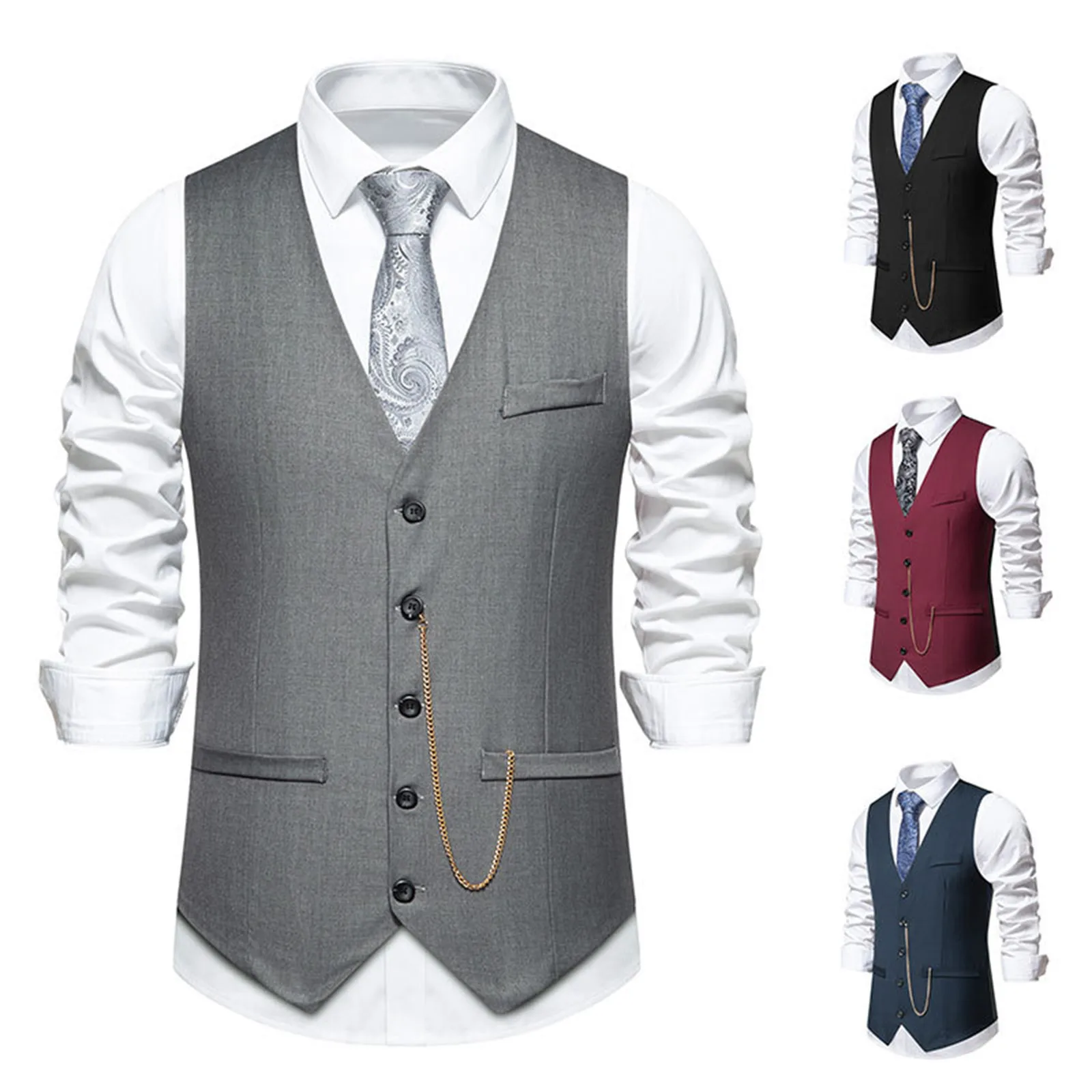 A Variety Of Styles Men'S Suit Vest Spring And Autumn Solid Retro All-Match Slim Fit Suit Vest Wedding Party Casual Tank Tops