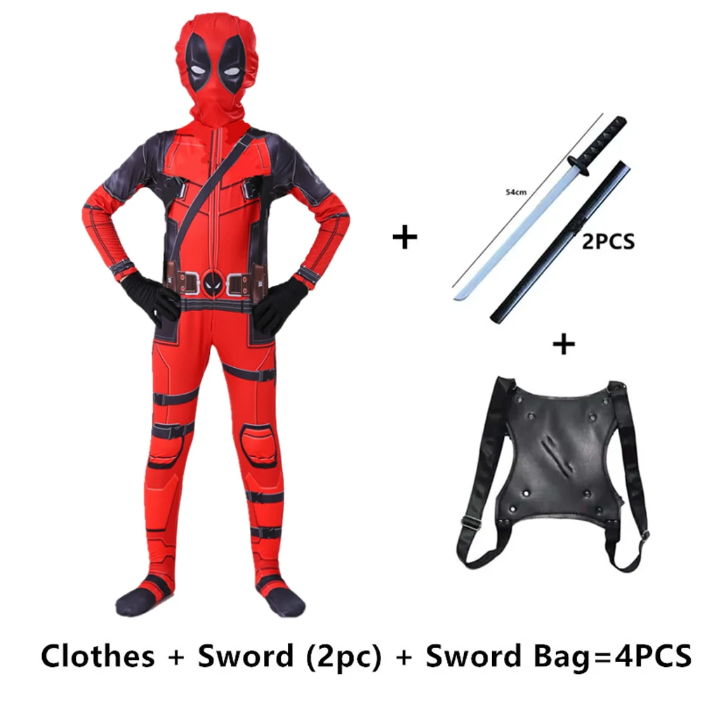 Kids Cosplay Costume Deadpool Children Bodysuit Jumpsuit Swords Suit Superhero Deadpool Child Costume Jumpsuit Halloween Costume image 3