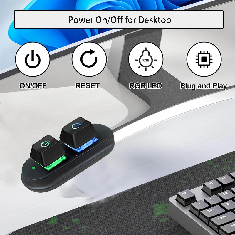 Desktop PC Computer Switch External 2M Cable ON OFF Button Power Supply Control Key Restart Adapter Lighting Mechanical Keycap
