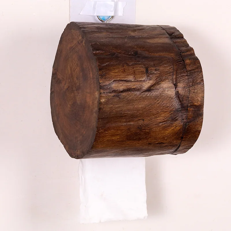 Solid wood tissue cartridge, Thailand imported retro nostalgic solid wood toilet, bathroom wall hanging roll box, round idea