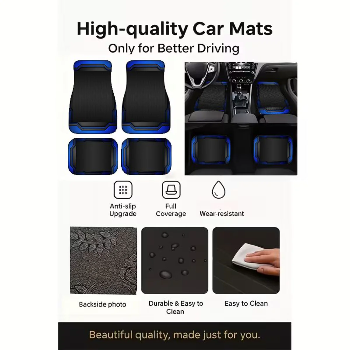 4pcs 블루 블랙 테크 기하학 자동차 바닥 매트 세트 - Universal Tech Accessories 리뷰 및 가격