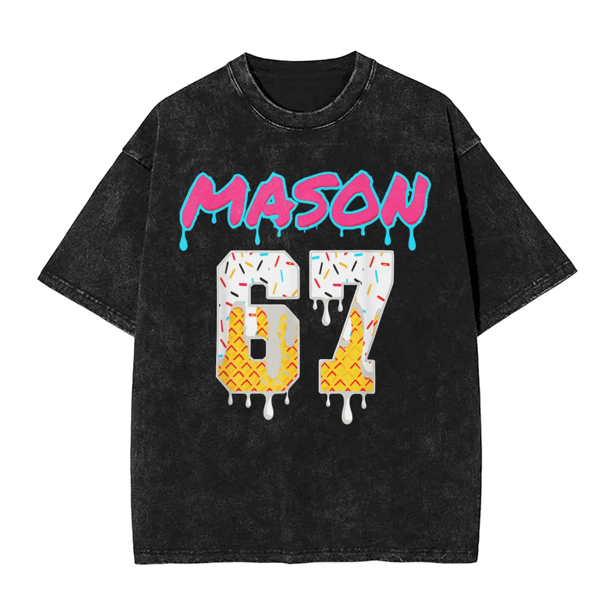 

Мужская футболка Six Seven Ice Cream Drip Sport 67, забавная мужская футболка Mason Meme, футболка для отдыха с круглым вырезом, хлопковая уникальная одежда