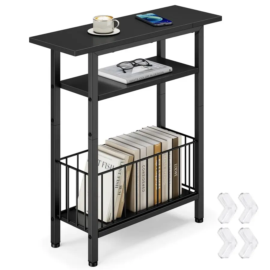 

Narrow Side Table, 3Tier Skinny End Table for Couch, Small side Tables for Small Spaces, Bed Side Table with Storage, 25.2 Tall