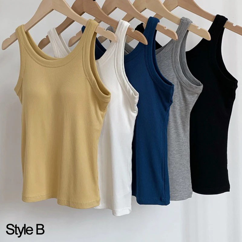 T-shirts de base solides pour femmes, gilet d'été, hauts de soutien-gorge avec coussinet, Streetwear Y2K, tricot côtelé élastique, sans manches, débardeurs décontractés pour femmes