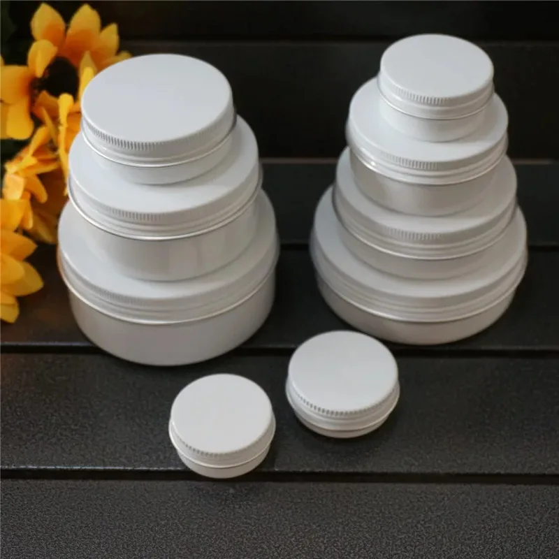 10/15/20/30/50/60/80/100/150g White Empty Round Aluminum Box Metal Tin Cans Cosmetic Cream DIY Refillable Jar Tea Aluminum Pot