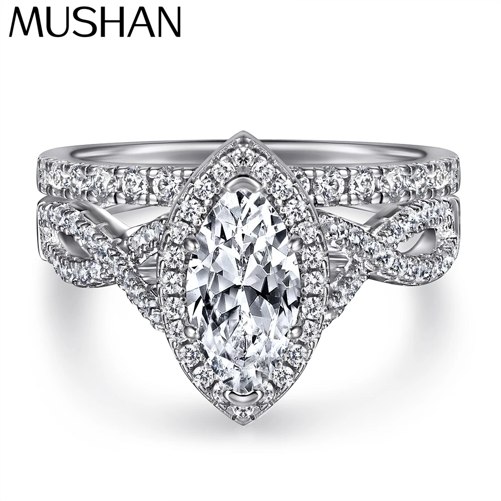 

MuShan Luxury Jewelry 925 Sterling Silver Ring Zircon 7A Princess Promise for Girlfriend 18K Rose Gold Plated Fine Jewelry Rings