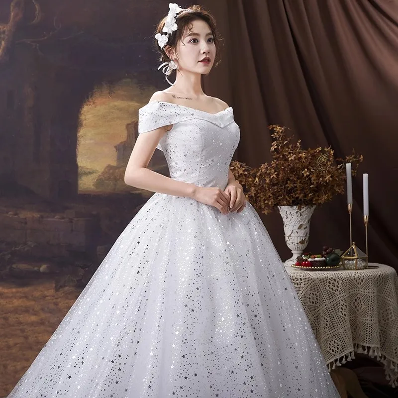 It's Yiiya-Robe de mariée en tulle blanc Bling, robe de Rhde mariée, robe à lacets, longueur au sol, grande taille, pas cher, XN148