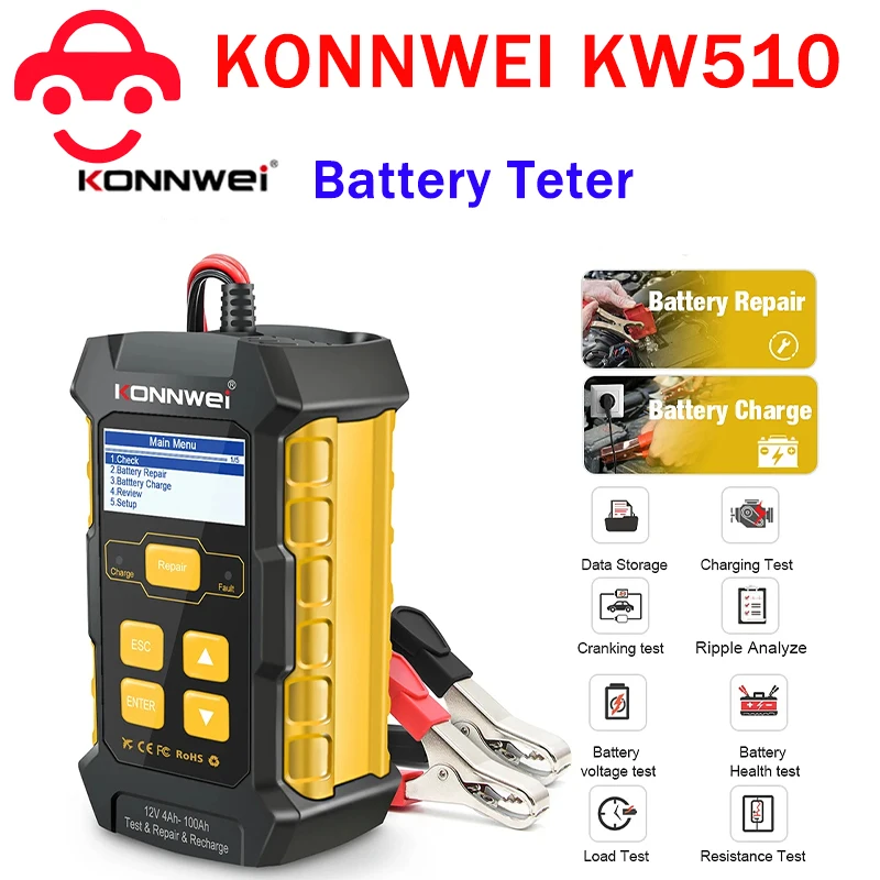 

KONNWEI KW510 Full Automatic 12V Car Battery Tester Pulse Repair 5A Battery Chargers Wet Dry AGM Gel Lead Acid Car Repair Tool