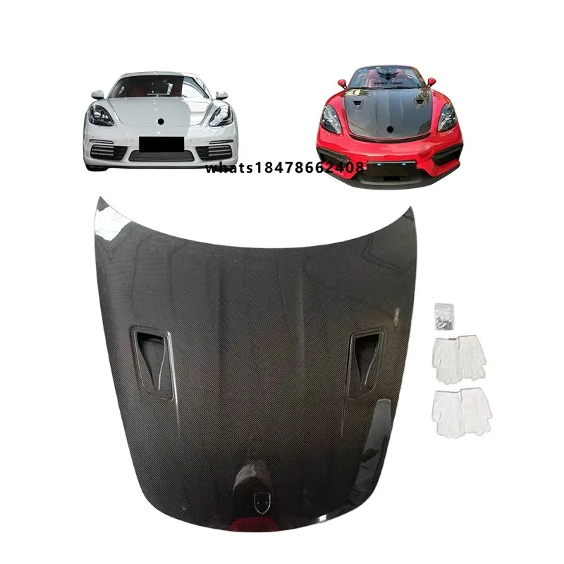 

New GT4-RS Style Carbon Fiber Bonnet Hood with Clips for Cayman Boxster 718 GT4 RS Design Engine Cover