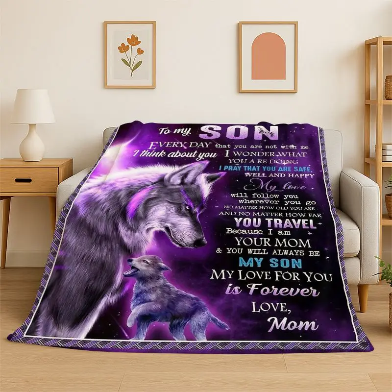 Gift Thanks To My Son Letter Present Flannel Blanket Soft Throw Blanket for Bedroom Living Room Bed Travel Camping Picnic Nap