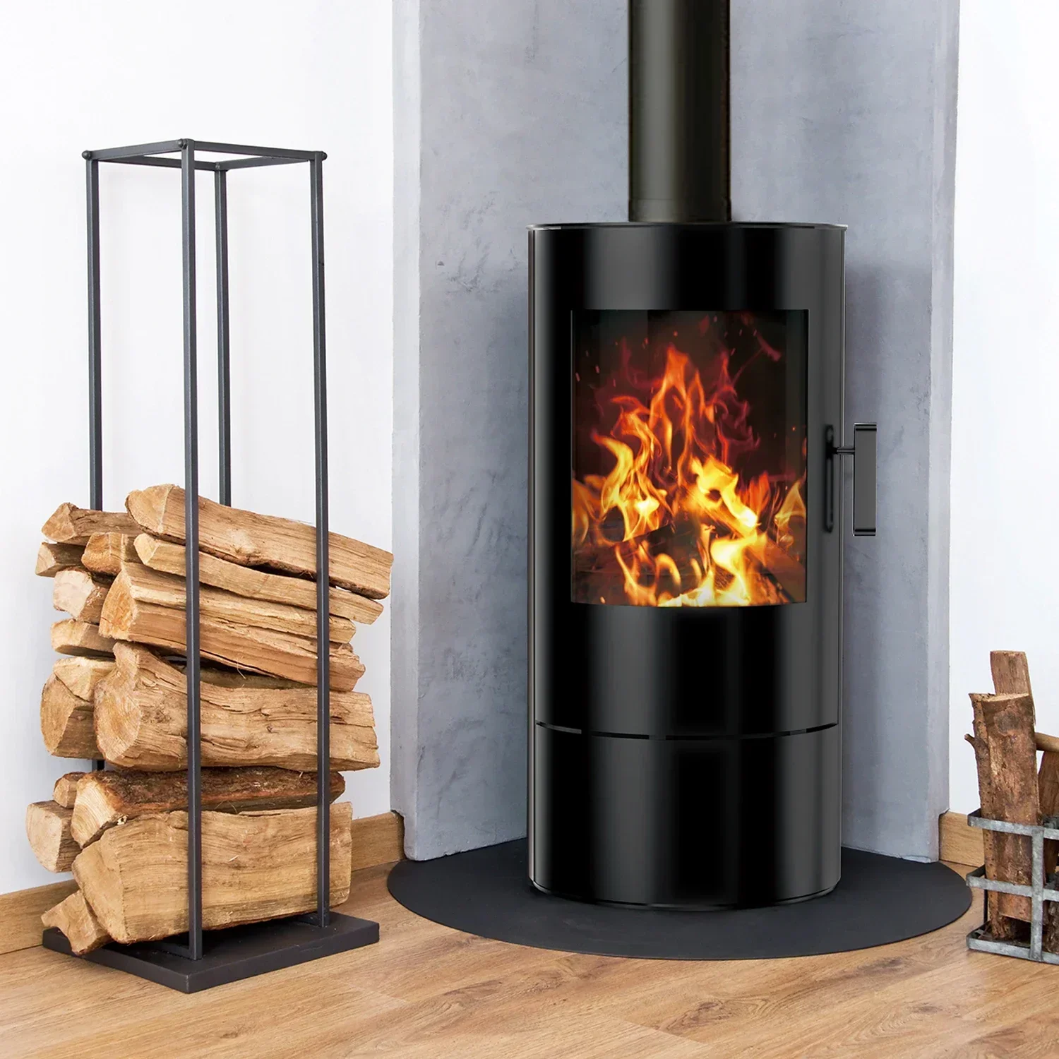 New Product round smokeless black steel high efficiency cylindrical wood burning stove wood heater cast iron wood stove indoor