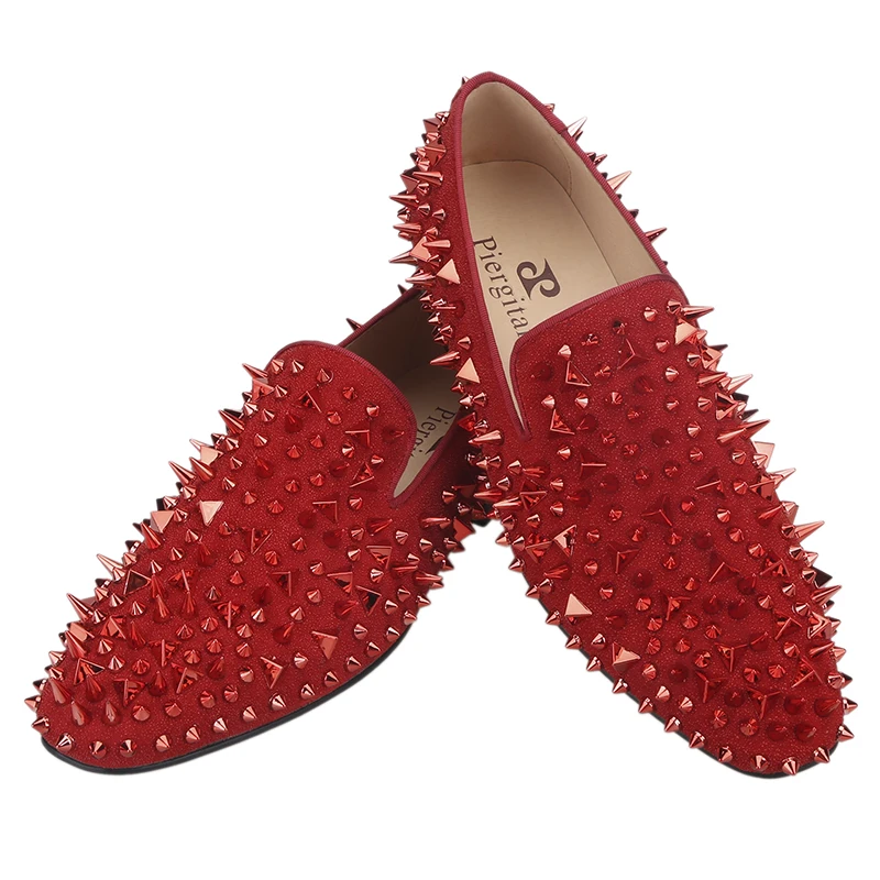 Piergitar Three Colors Handmade Spiked Slip-On Loafers For Fashion Party Wear Luxury Brand CL Same Red Outsole Men's Slippers