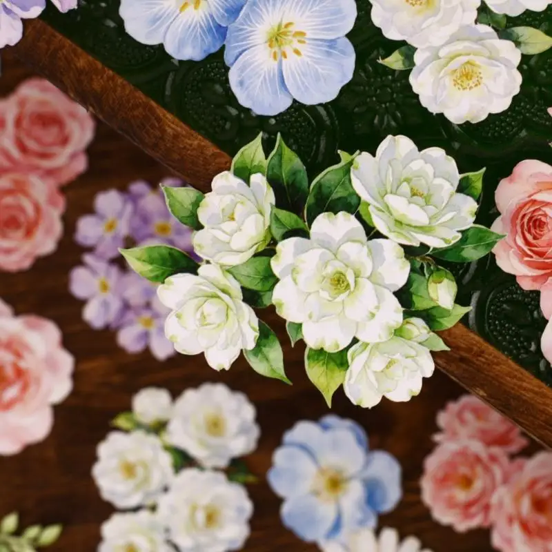  Decorative Flower Label Pack Adhesive Journaling Label for Notebook, Journals, Card Making, Paper Craft, and Gift Wrap