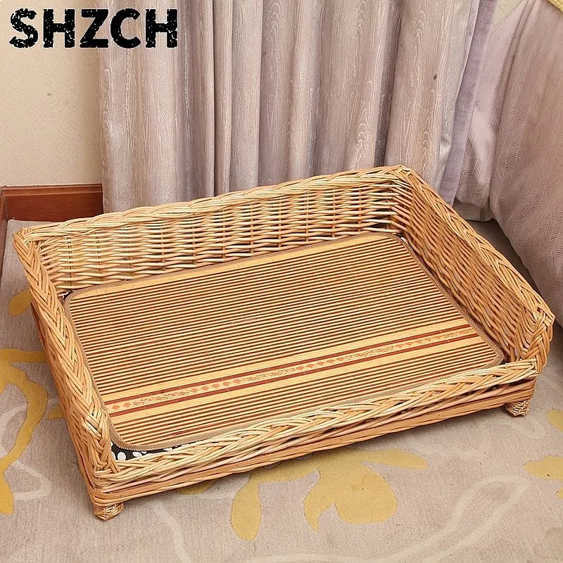 cuccia-per-cani-in-rattan-e-bambu-letto-estivo-per-animali-domestici-resistente-all'umidita-per-tutte-le-stagioni