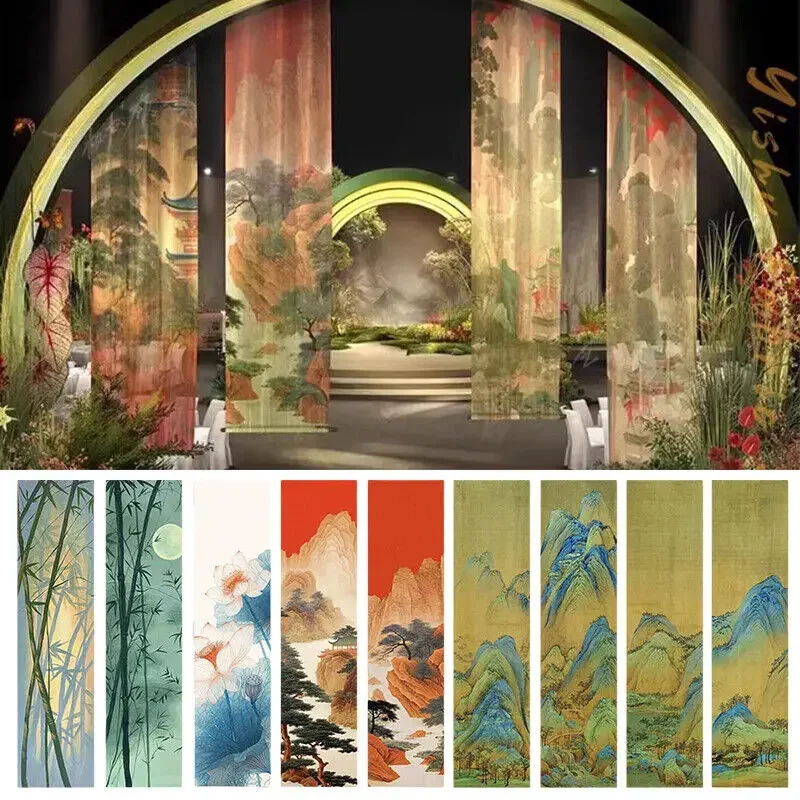 1Pc Chinese Style Backdrop Curtains Courtyard Tulle Gauze Translucent Wedding Decor Photography Pop Background