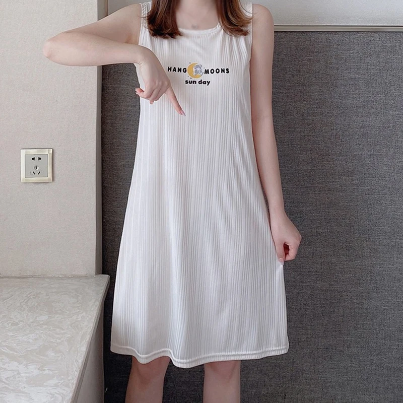 Women's Comfy Lightweight Sleeveless Padded Nightgowns Ladies Nightdress Loose Fit Crew Neck Sleepwear Pajama Loungewear