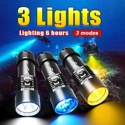 New Powerful Diving Flashlight 3 Colors Professional Diving Torch IPX8 Waterproof High Power LED Flashlight Scuba Diving Lantern