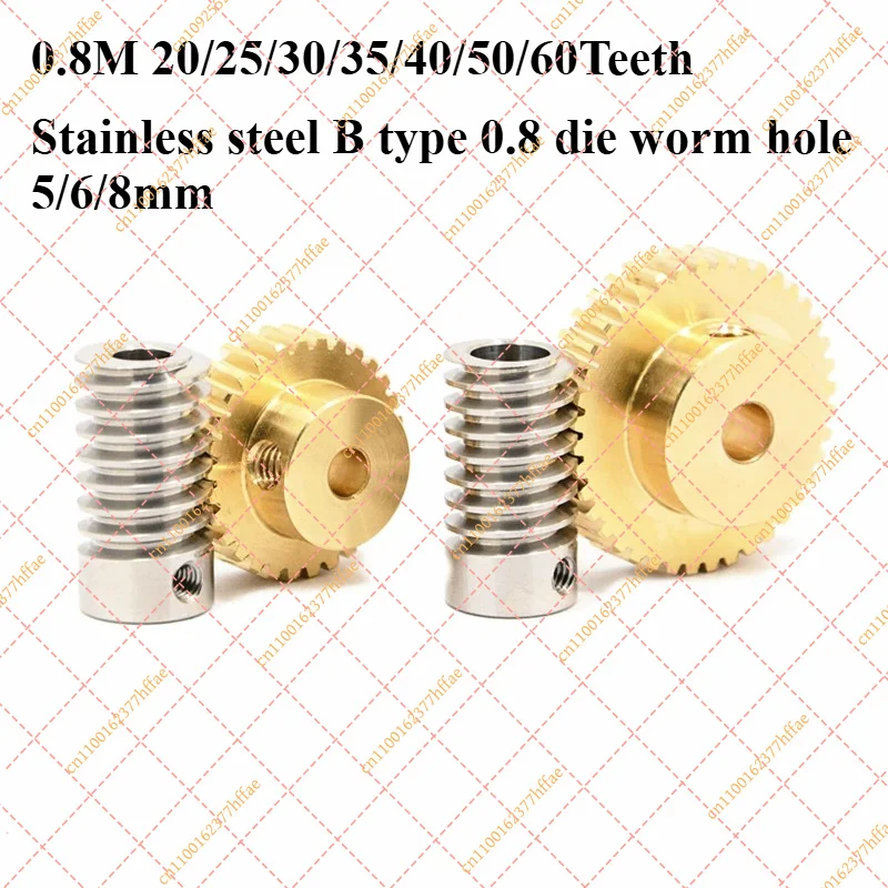 0.8 Module Precision Worm Gear Set, Stainless Steel & Copper Alloy, Ratio 1:20-60 for Custom Model Machinery