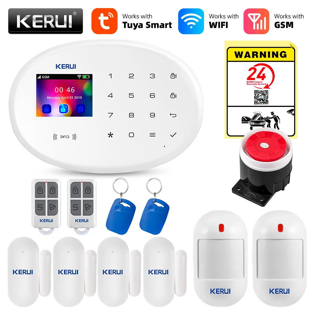 KERUI W202 Tuya WIFI сигнализация для домашней охранной безопасности 433 МГц Wi-Fi GSM сигнализация беспроводное управление через приложение для дома с ALexa