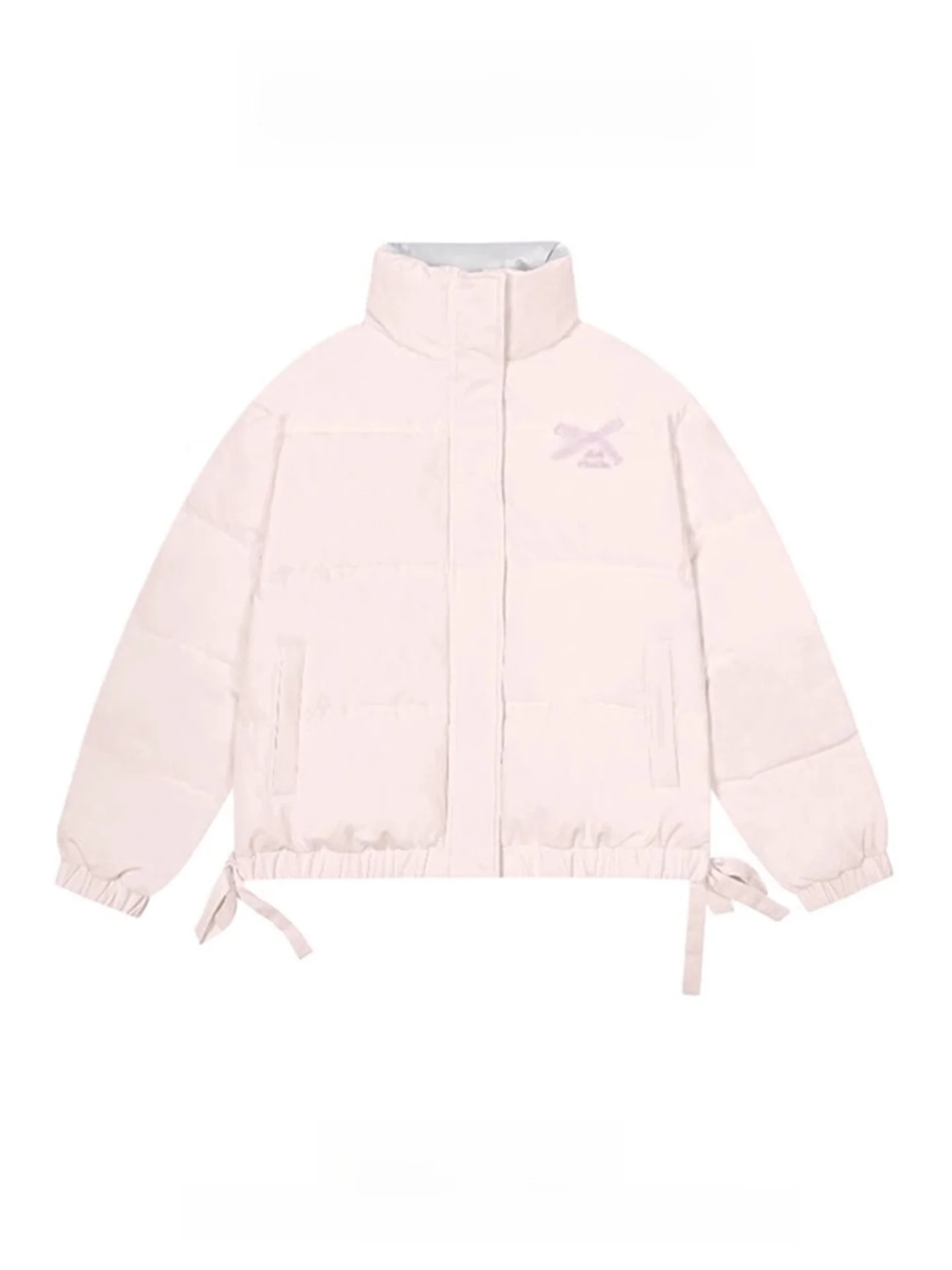 

Розовый клетчатый хлопковый жакет с узлом на пуху, женское теплое зимнее пальто с воротником-стойкой и застежкой-молнией