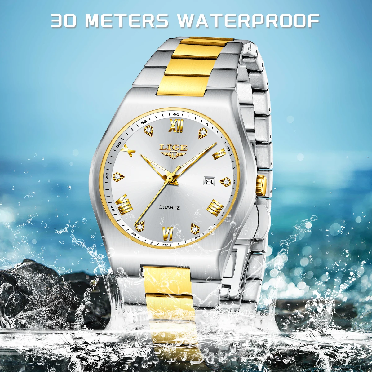 

LIGE новые роскошные кварцевые мужские наручные часы, спортивные мужские часы, водонепроницаемые светящиеся часы с датой недели, мужские часы из нержавеющей стали, мужские часы Reloj + коробка
