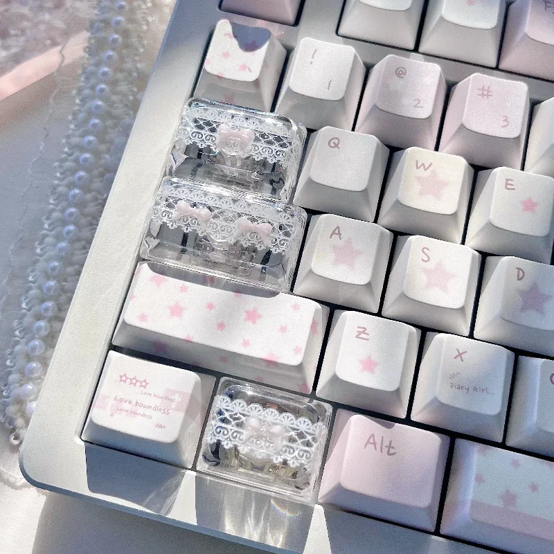 Lace Bow Keycaps Custom Handmade Keyboard Caps Resin Semi-transparent XDA Keycaps for Keyboard Accessories MX Switch 2U DIY