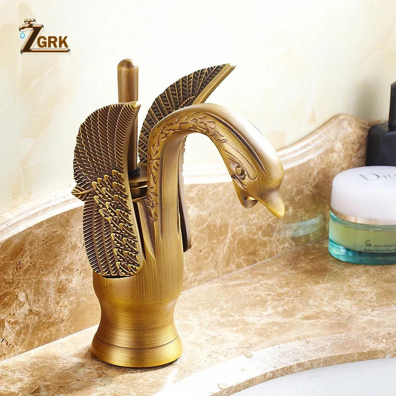 Imagem -03 - Zgrk-swan Design Basin Faucet para Banheiro Lavatório Torneira Misturadora de Cobre de Luxo Água Quente e Fria Torneiras Pia Hotel