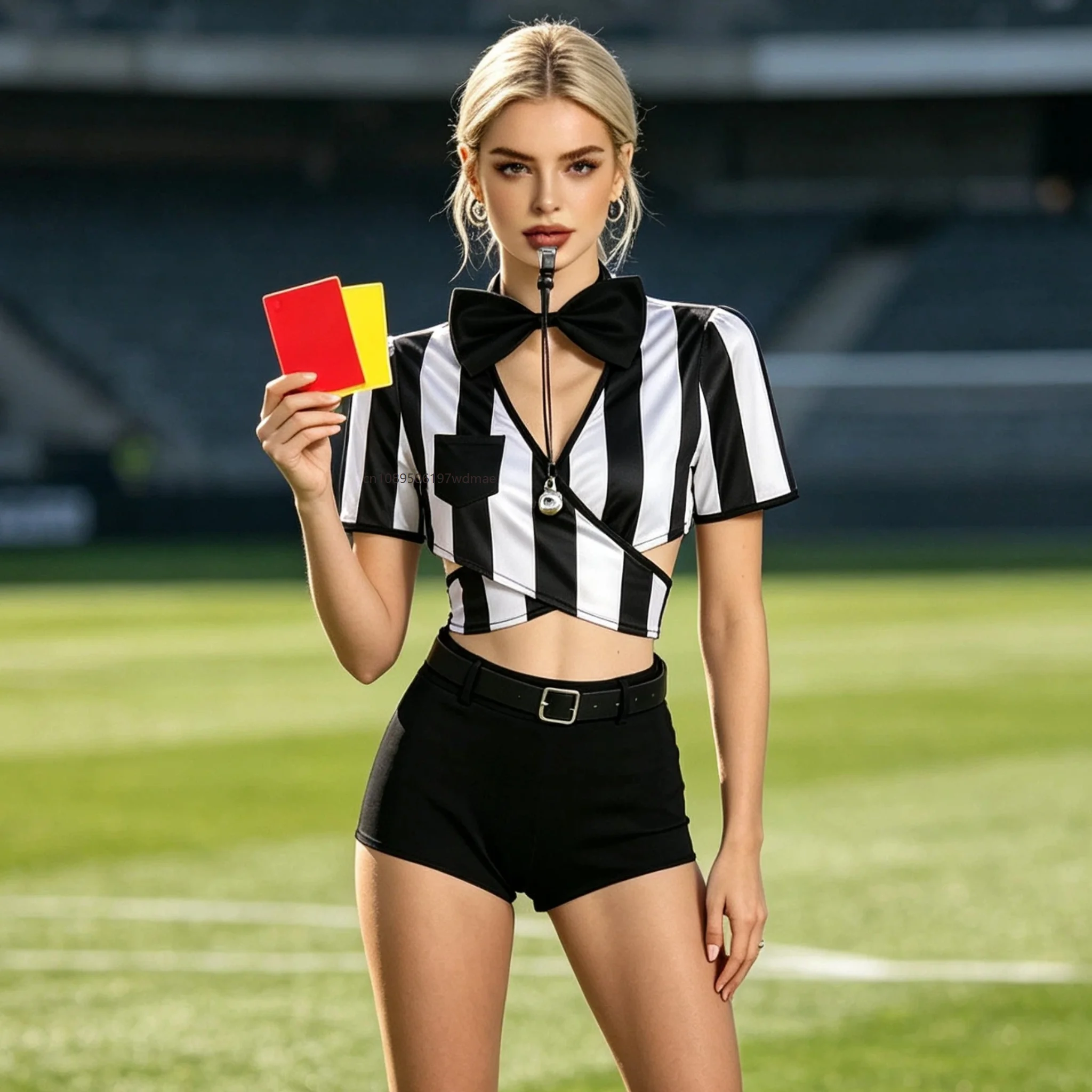 Sports Style Sexy Football Referee Uniform Striped Costume Women Referee Cheerleader Stage Performance Costume Hoilday Party Set