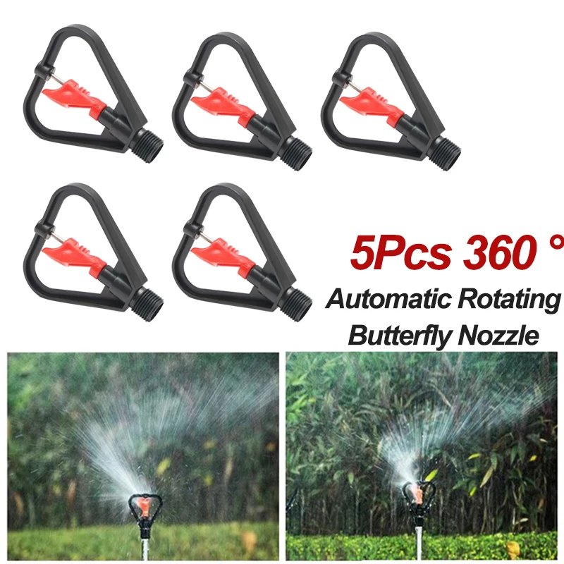 

5pcs Garden Water Sprinkler 360 Degrees Automatic Rotation 1/2 Misting Nozzle Plastic Rain Nozzle Irrigation Accessory For Lawn