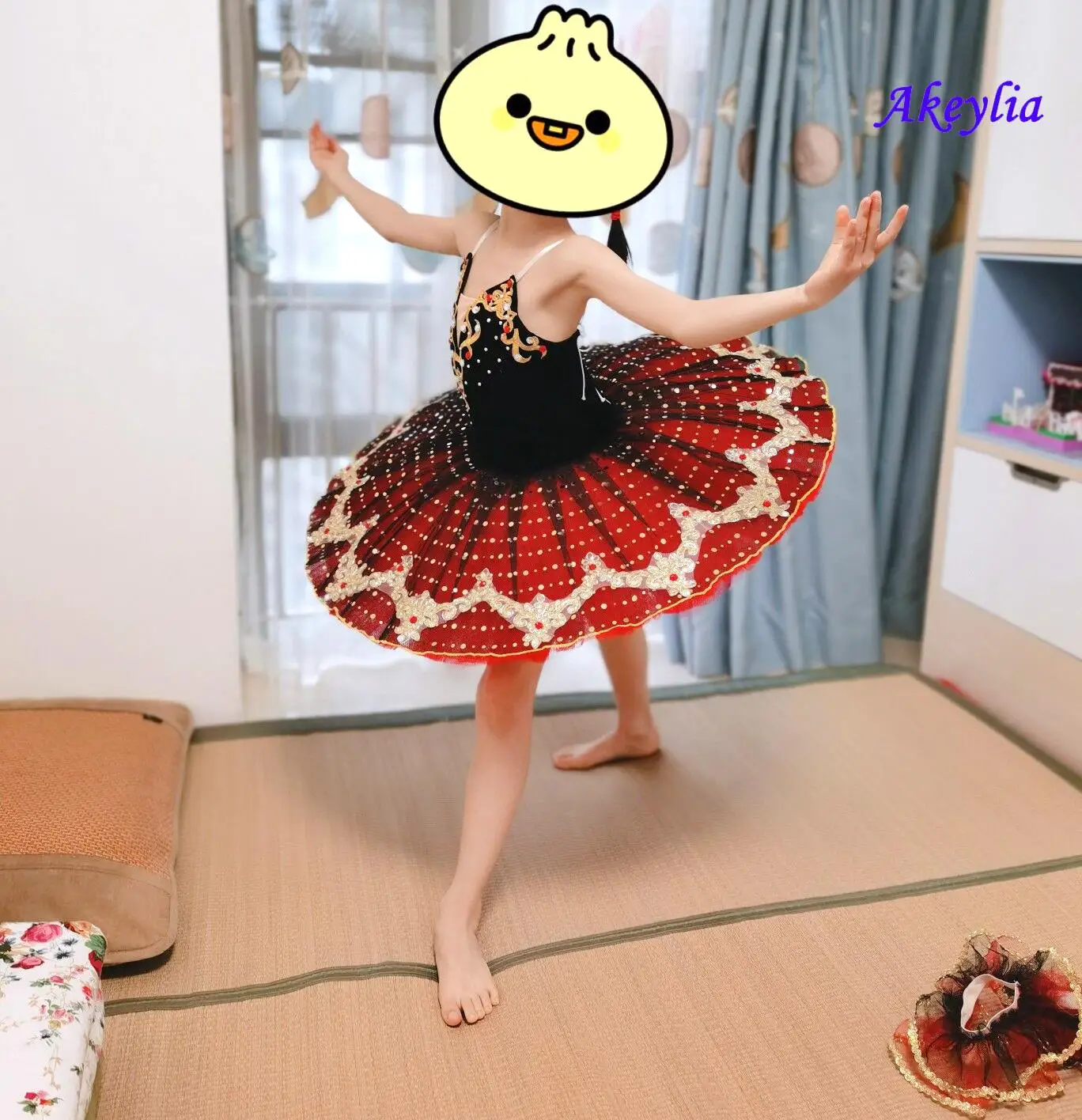

Black and Red Classical Ballet tutu Costume competition children Esmeralda Professional Pancake Tutu dress shiny JN0444