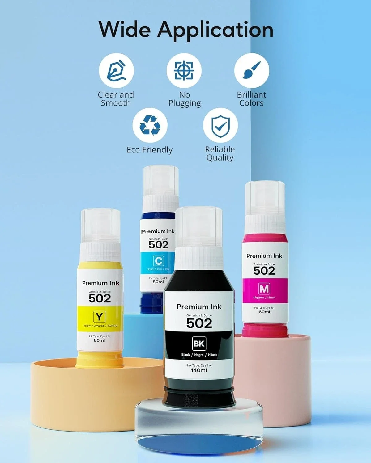 Compatible 502 Ink Refill Bottle Use for ET-2850 ET-3830 ET-3850 - 5 Packs