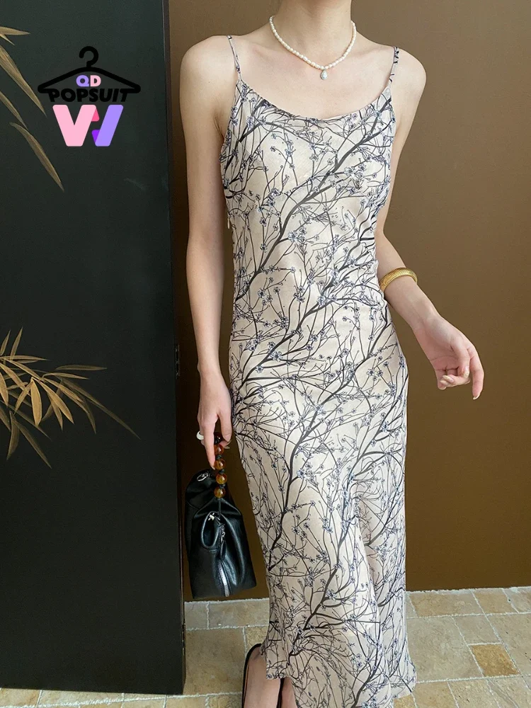 

2024Spring Summer Women Dress Hanging Strap Printed Women Long Dress Slim Fit Sexy Stylish Long Skirt Fashion Lazy Women Clothes