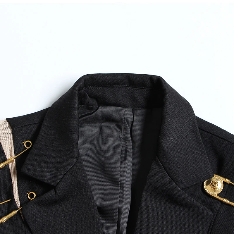 BPN Spliced Metal Hollow Out Blazer For Women Notched Collar Long Sleeve Patchwork Button Temperament Blazers Female Fashion New