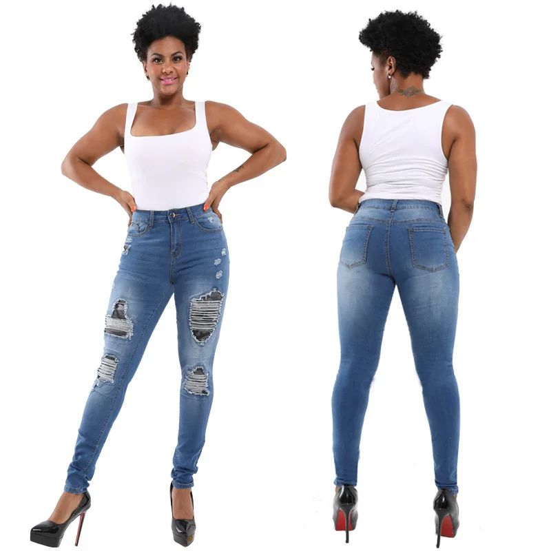 

Spring Autumn Trendy Streetwear Distressed Denim Jeans plus Size Slimming Butt Lifting Women's Jeans Casual Fashion Long Pant