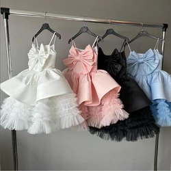 Robe de princesse blanche à gros nœud pour bébés filles, robes en tulle de demoiselle d'honneur pour tout-petits, robe de baptême élégante pour bébé, fête d'anniversaire, mariage