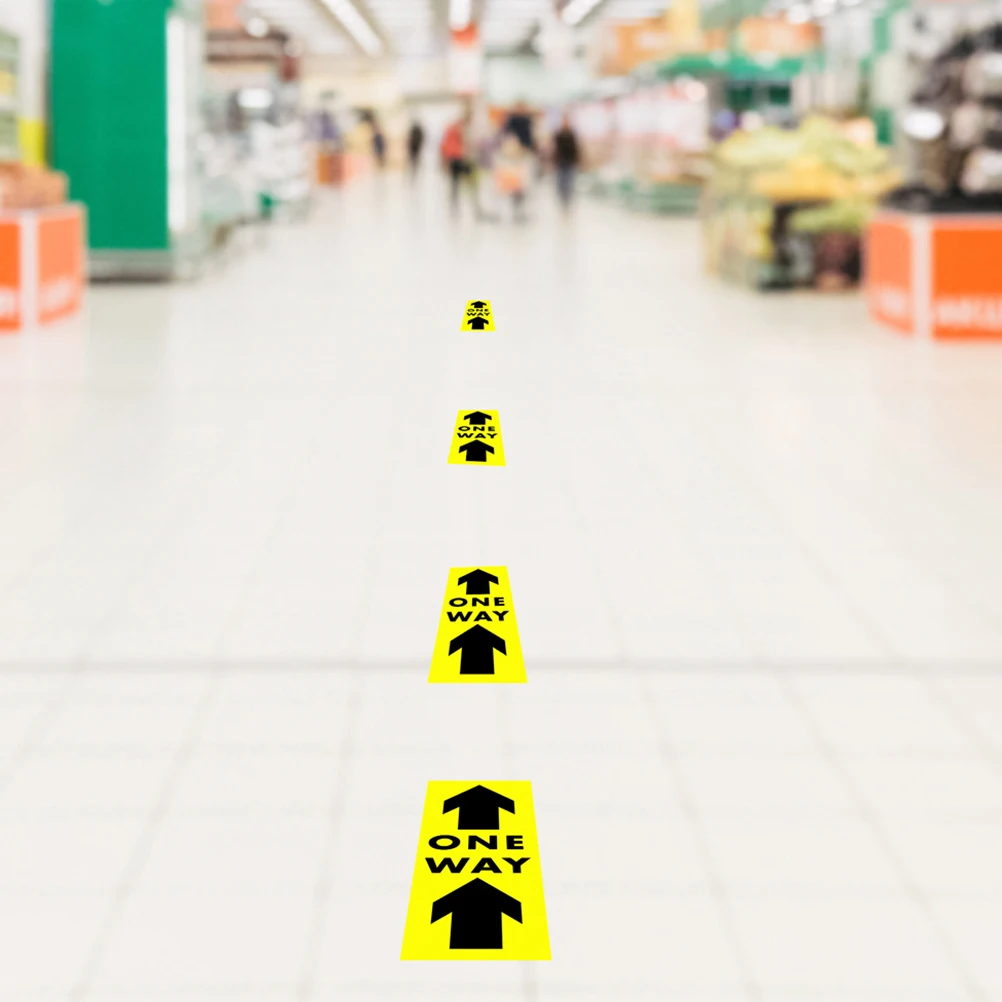 10pcs Waterproof Floor Stickers Social Distance Signs One Way Marker Ground Warning Stickers For Supermarket Store Bank Traffic