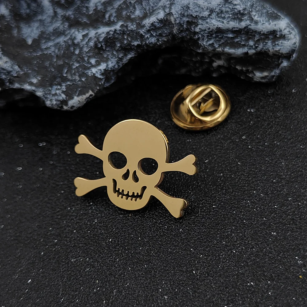 Gothic Metal Skull Lapel Brooch Stainless Steel Ghost Head Badge Father Boyfriend Coat Pin Halloween Jewelry Gift