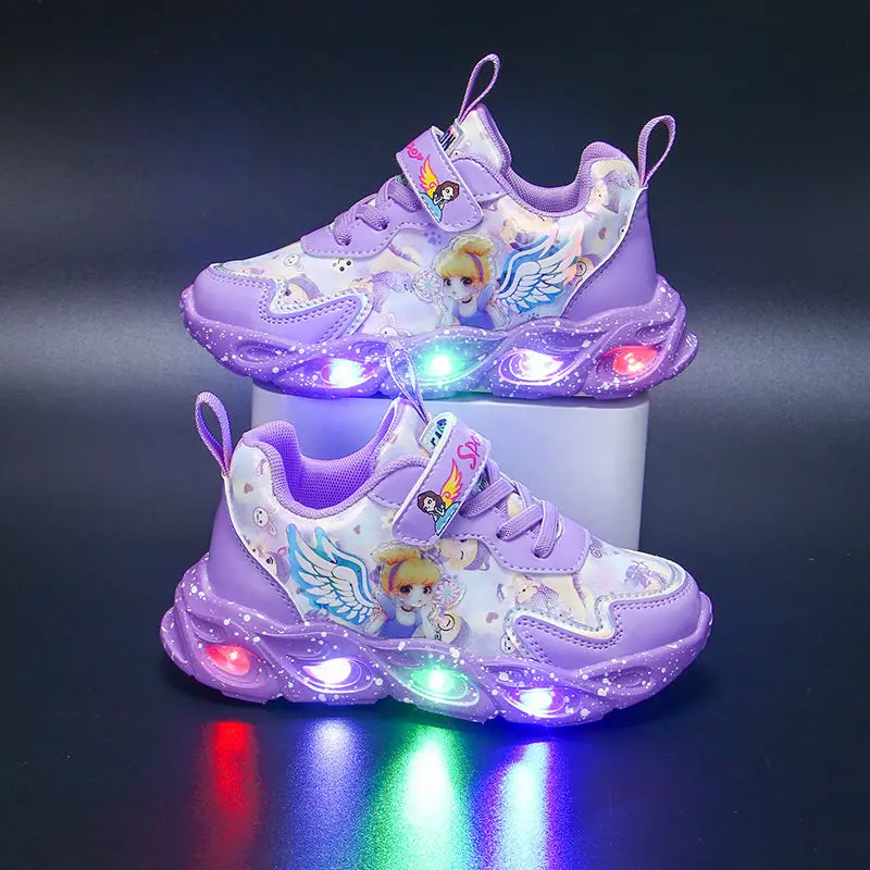 Light Up Sport Shoes Luminous Kid Sneakers Cartoon Princess Baby Girls Casual Shoes Children Walking Running Shoes With Lights