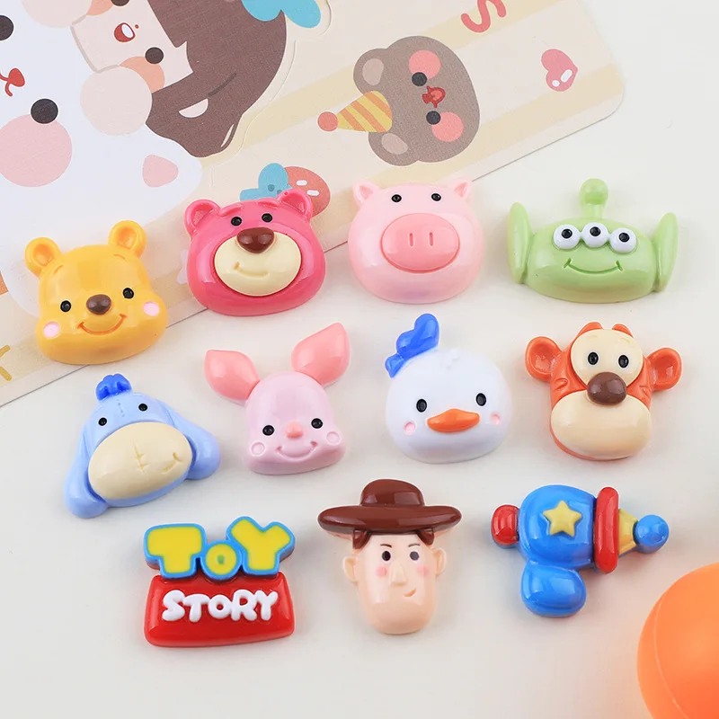 10 Pcs New Kawaii Bright faced cartoon cute animals Resin Flat Bottom Scrapbook DIY Craft For Nail 3D Decorations Jewelry A85