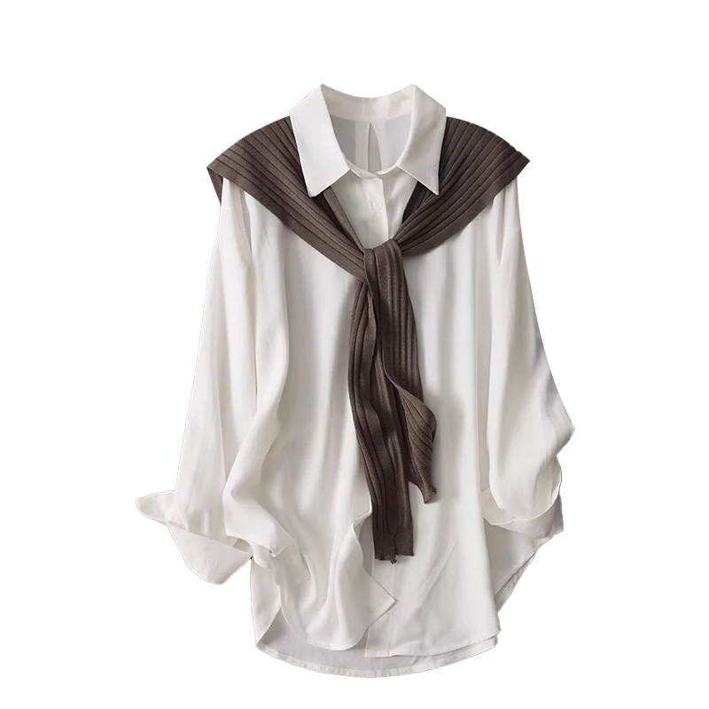 

Новинка 2025 года, осенняя рубашка, шаль, комплект из двух предметов, женская модная молодежная блузка со съемной накидкой