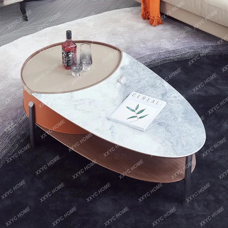 

LCreative small apartment modern simple coffee table minimalist orange saddle leather rock slab coffee table
